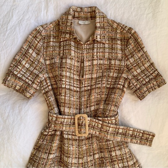 Sandro Acacia Tweed Cotton Belted Collar Zip Short Sleeve Romper Jumpsuit - Picture 3 of 13